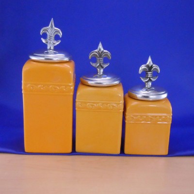 60001YL-FDL-SIL-CERAMIC CANISTER SET YELLOW W/ FDL SILVER LIDS